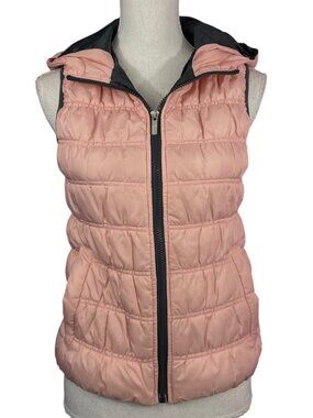Lotto Pink Puffer Vest M Womens Italian Sport Design Full Zip Hooded Fitted